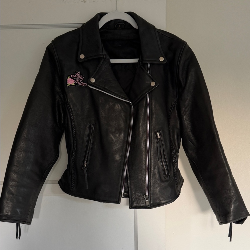 Classic Black Leather Motorcycle Jacket - Ladies Rider